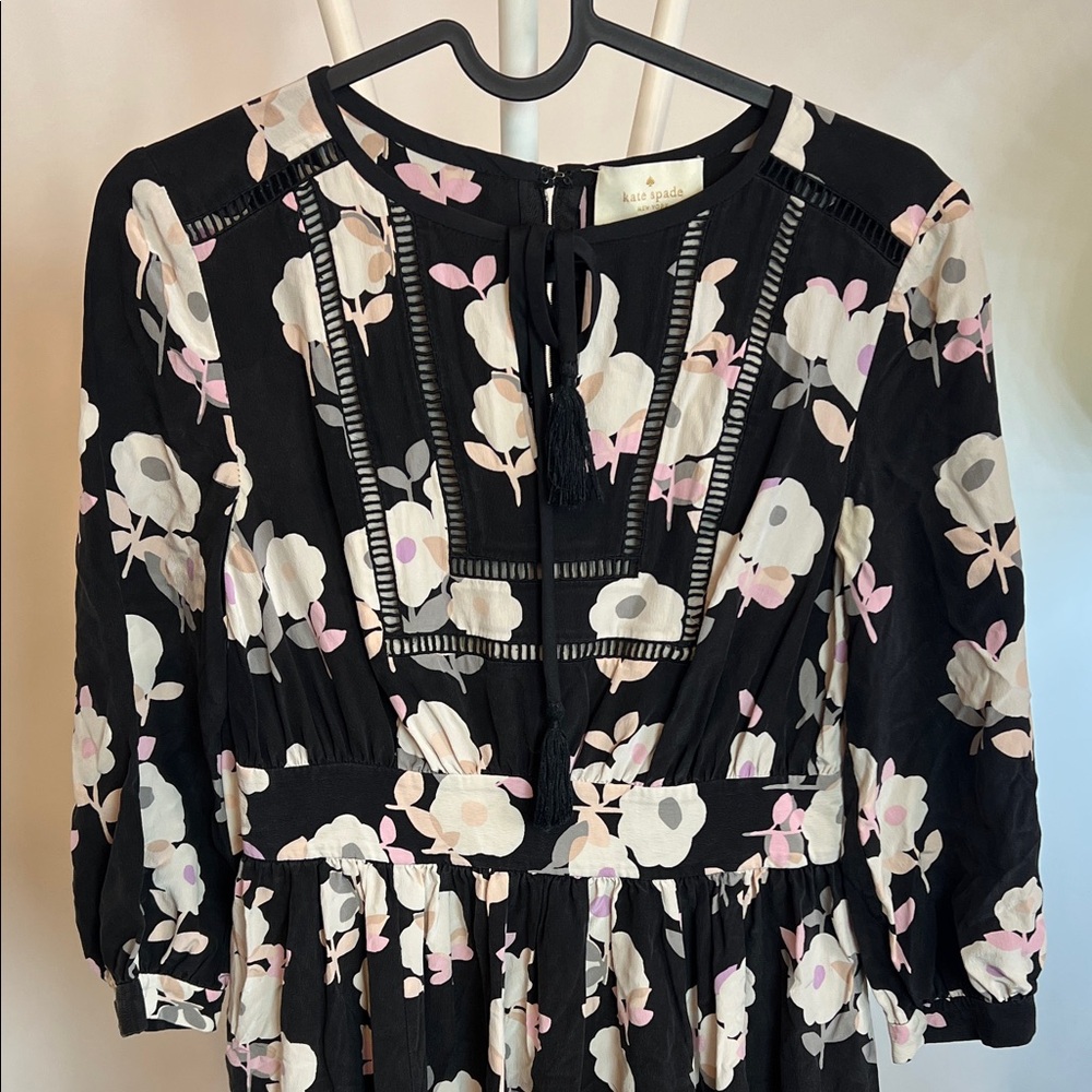 Kate Spade garden posy silk dress with Pink black White Floral Design